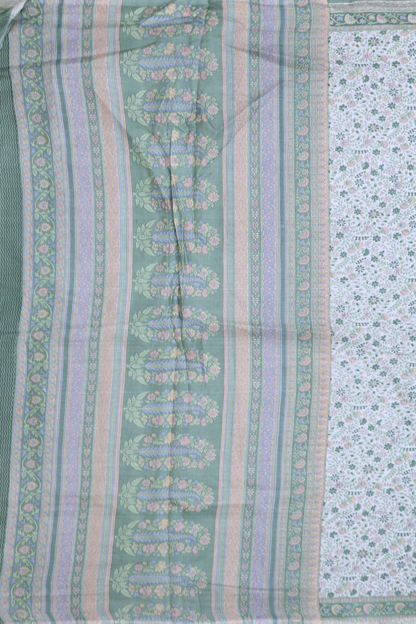 Printed Silk Saree In White With Printed Design
