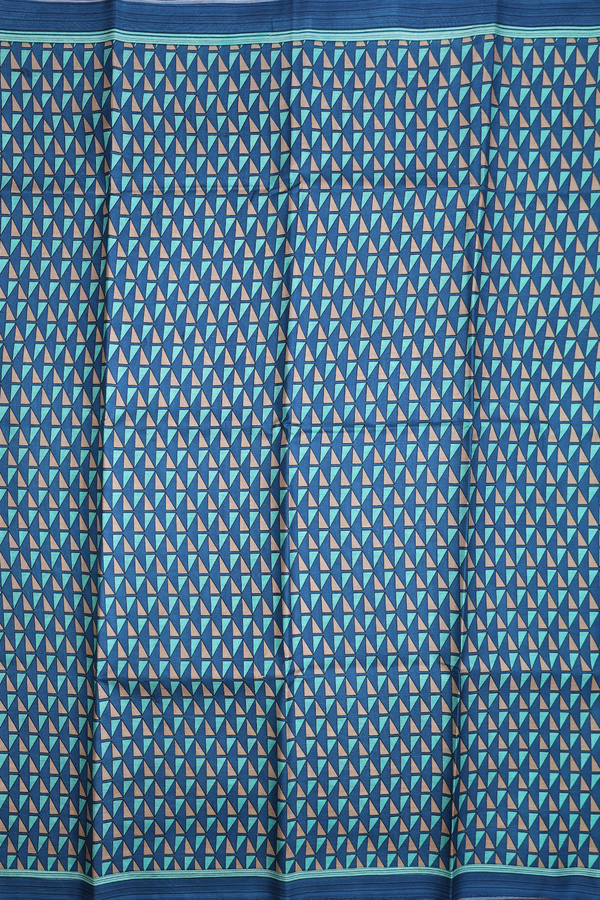 Printed Silk Saree In Prussian Blue With Printed Design