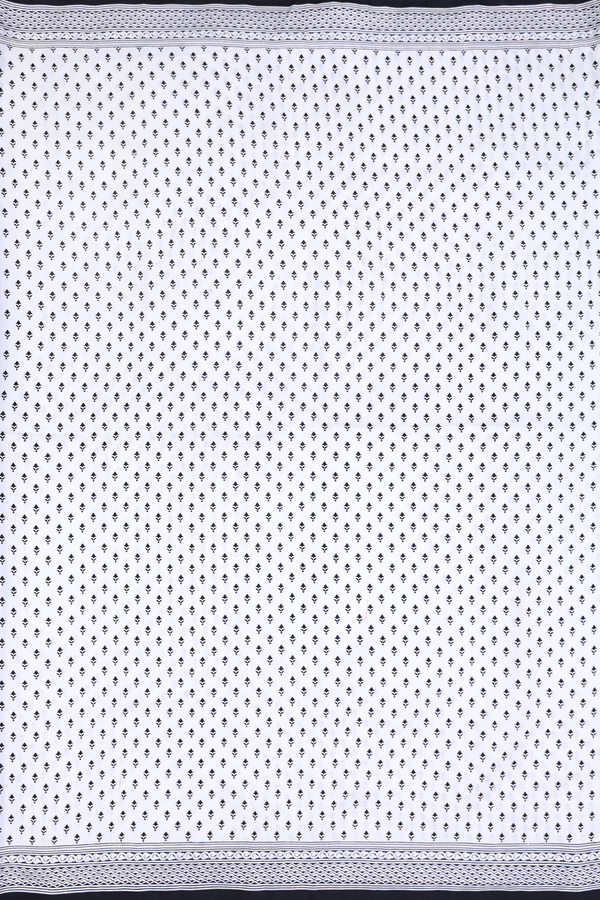 Printed Silk Saree In White With Allover Buttas