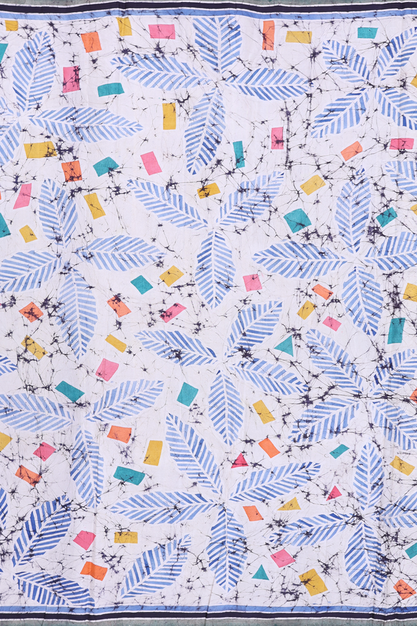 Printed Silk Saree In White With Allover Design