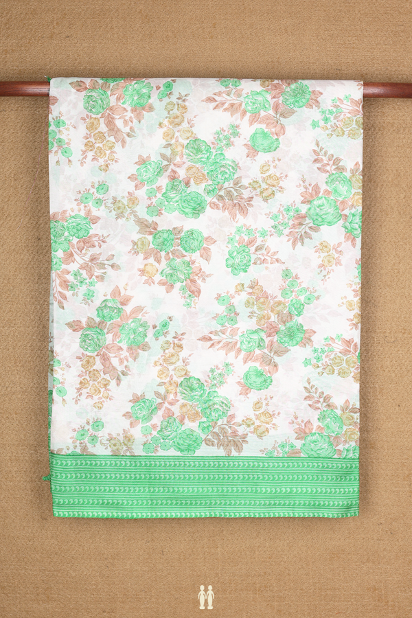 Printed Silk Saree In White With Floral Design