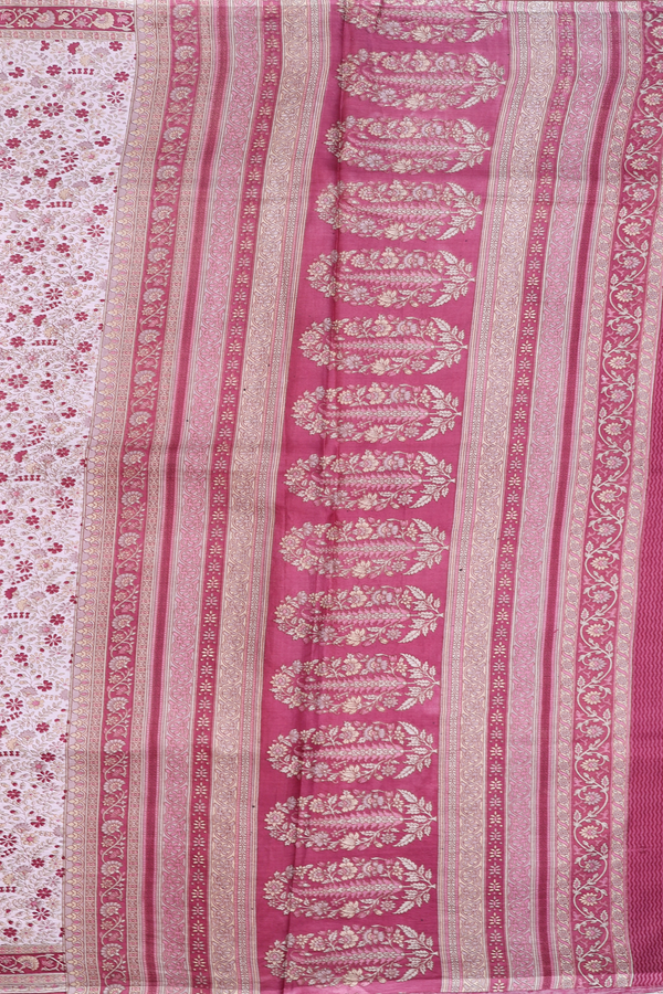 Printed Silk Saree In White With Floral Design