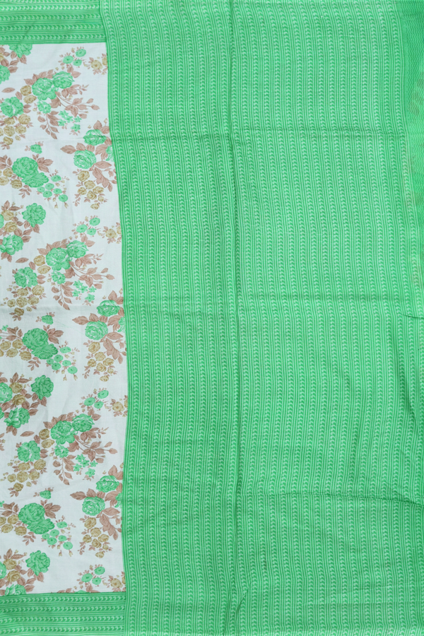 Printed Silk Saree In White With Floral Design