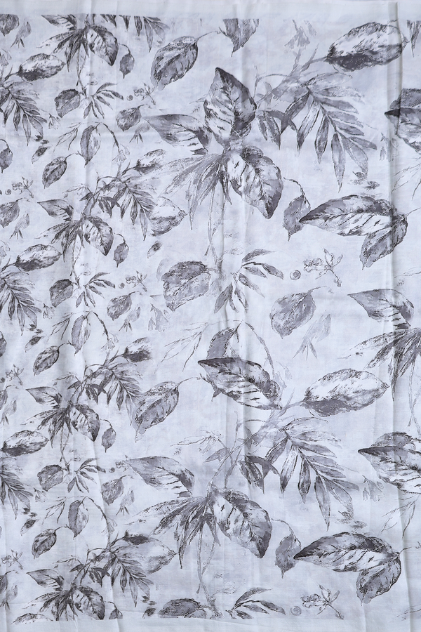 Printed Silk Saree In White With Leaf Design