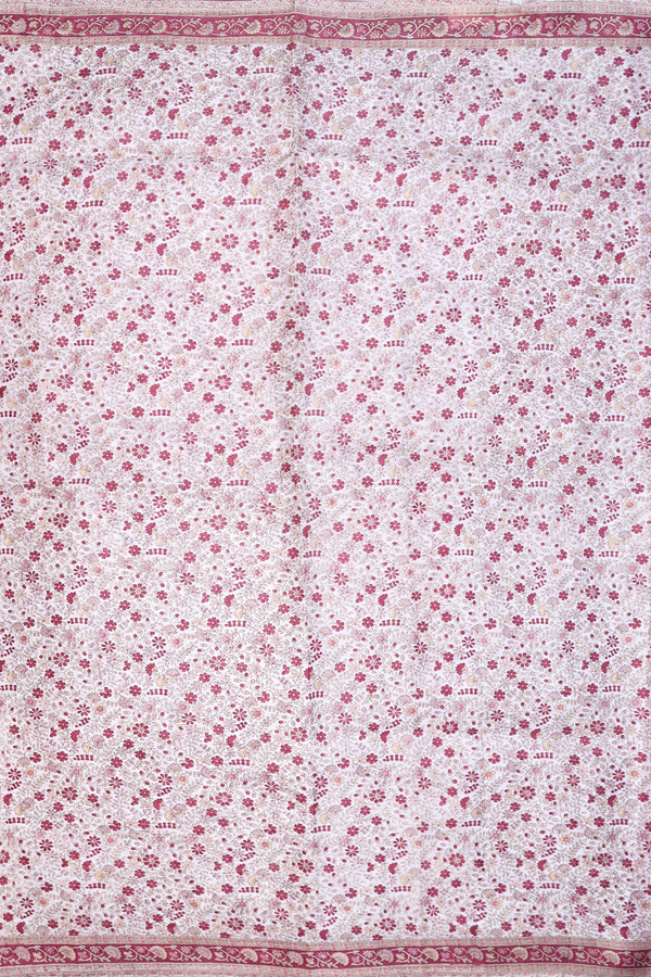 Printed Silk Saree In White With Floral Design