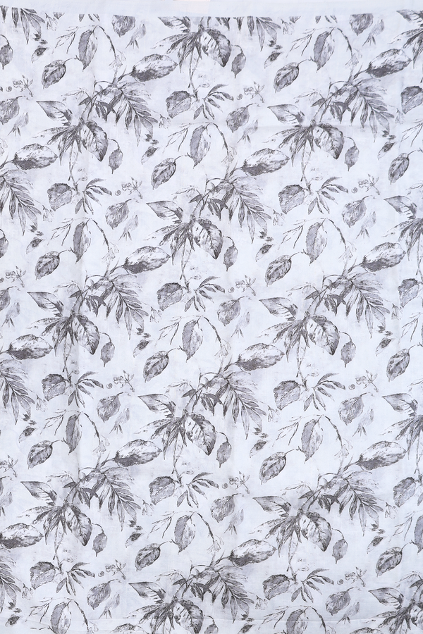 Printed Silk Saree In White With Leaf Design