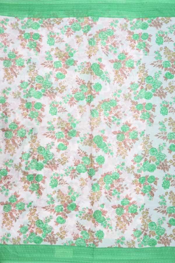 Printed Silk Saree In White With Floral Design