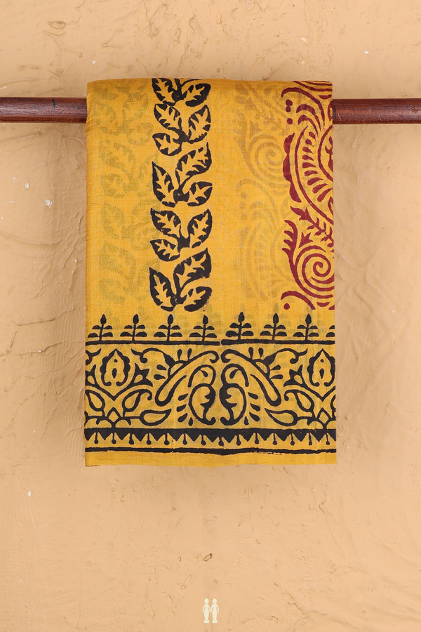 Printed Silk Saree In Yellow With Allover Design