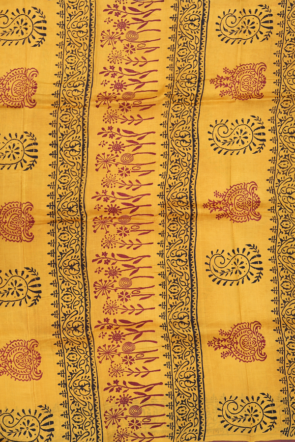 Printed Silk Saree In Yellow With Allover Design