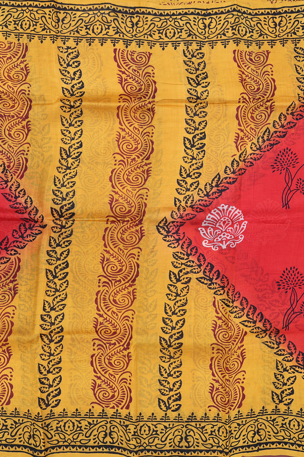 Printed Silk Saree In Yellow With Allover Design