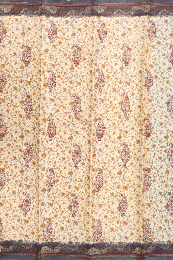 Printed Silk Saree In Yellow With Floral Design