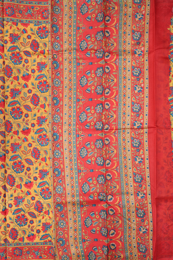 Printed Silk Saree In Yellow With Floral Design