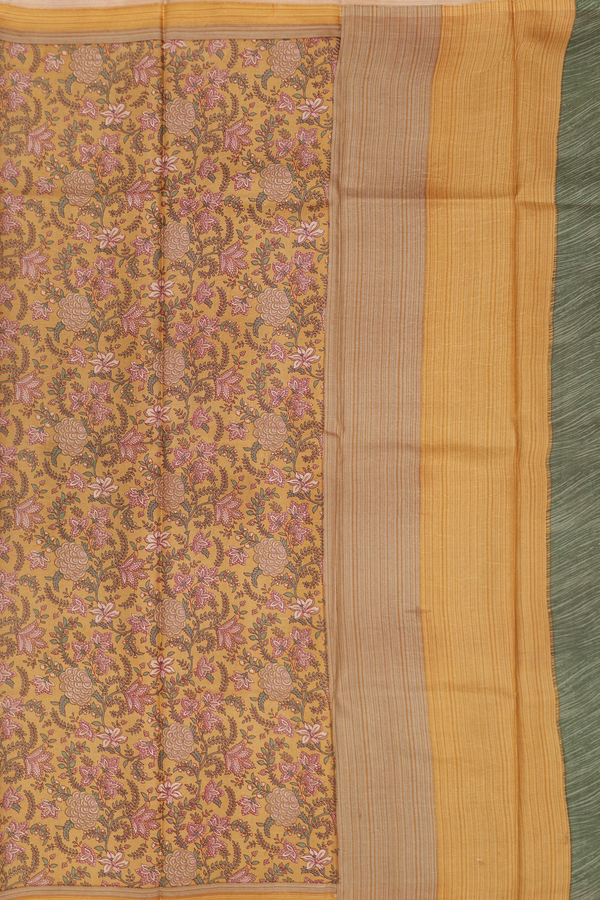 Printed Silk Saree In Yellow With Floral Design