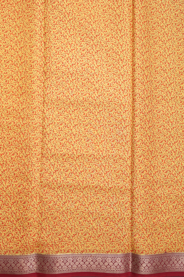 Printed Silk Saree In Yellow With Floral Design