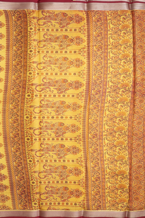 Printed Silk Saree In Yellow With Floral Design