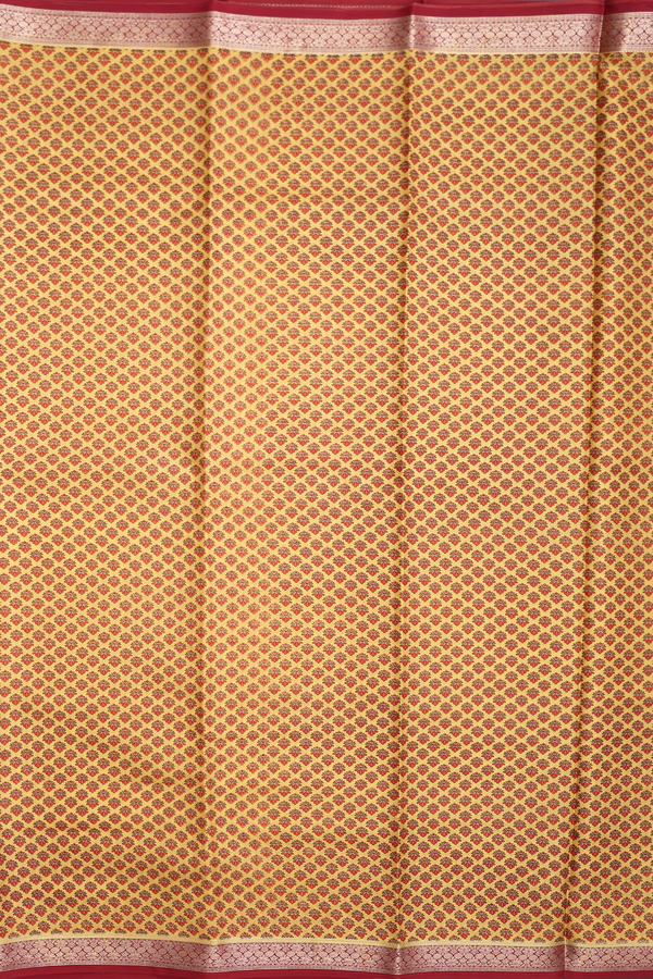 Printed Silk Saree In Yellow With Floral Design