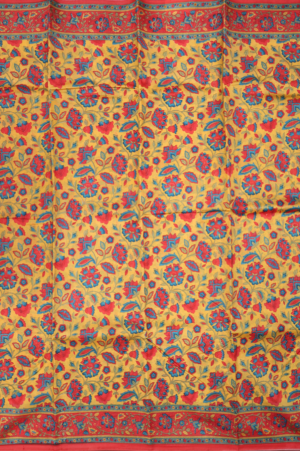 Printed Silk Saree In Yellow With Floral Design