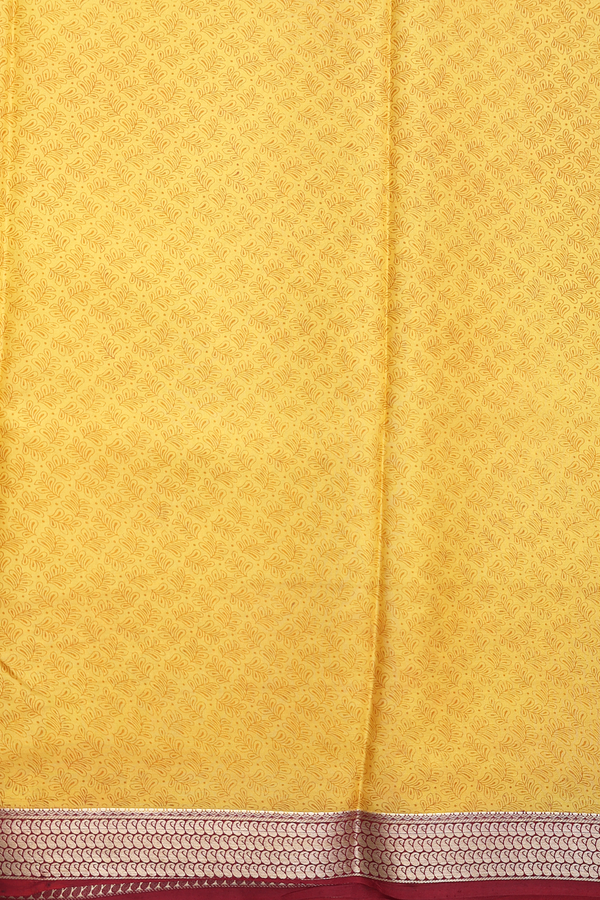 Printed Silk Saree In Yellow With Floral Design