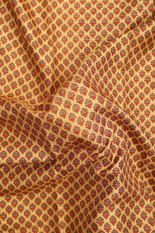 Printed Silk Saree In Yellow With Floral Design