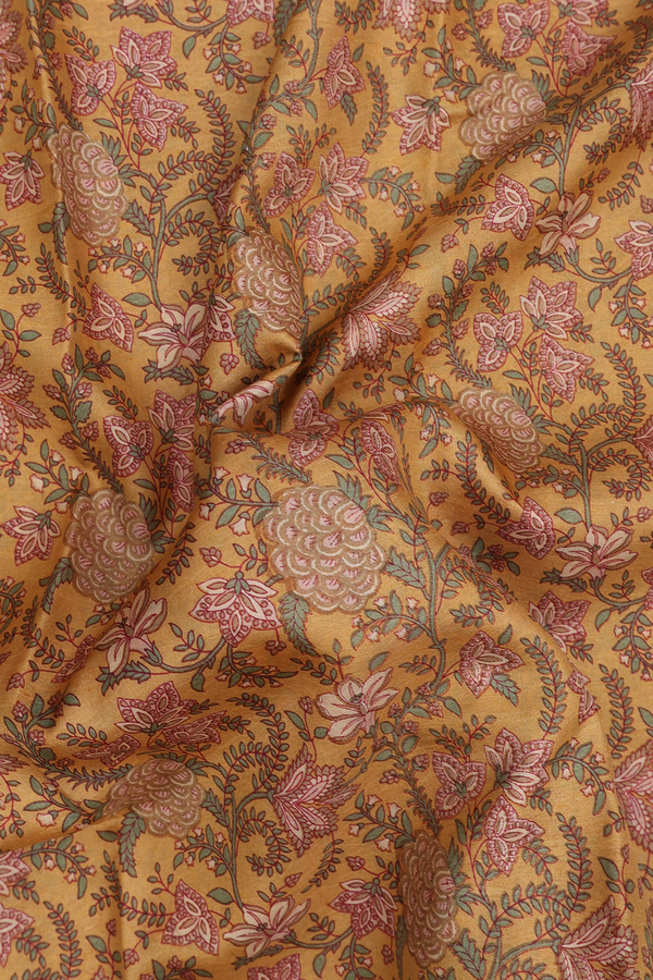 Printed Silk Saree In Yellow With Floral Design