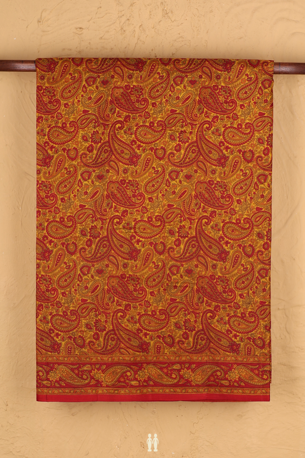 Printed Silk Saree In Yellow With Paisley Design