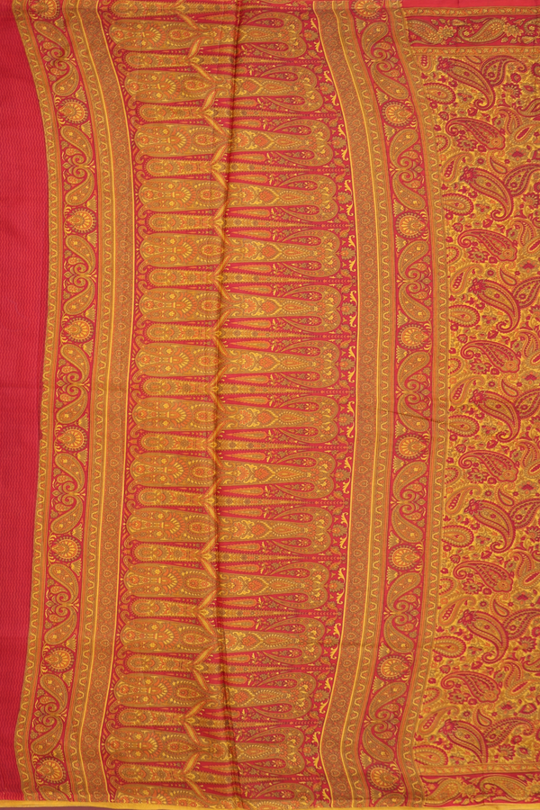 Printed Silk Saree In Yellow With Paisley Design