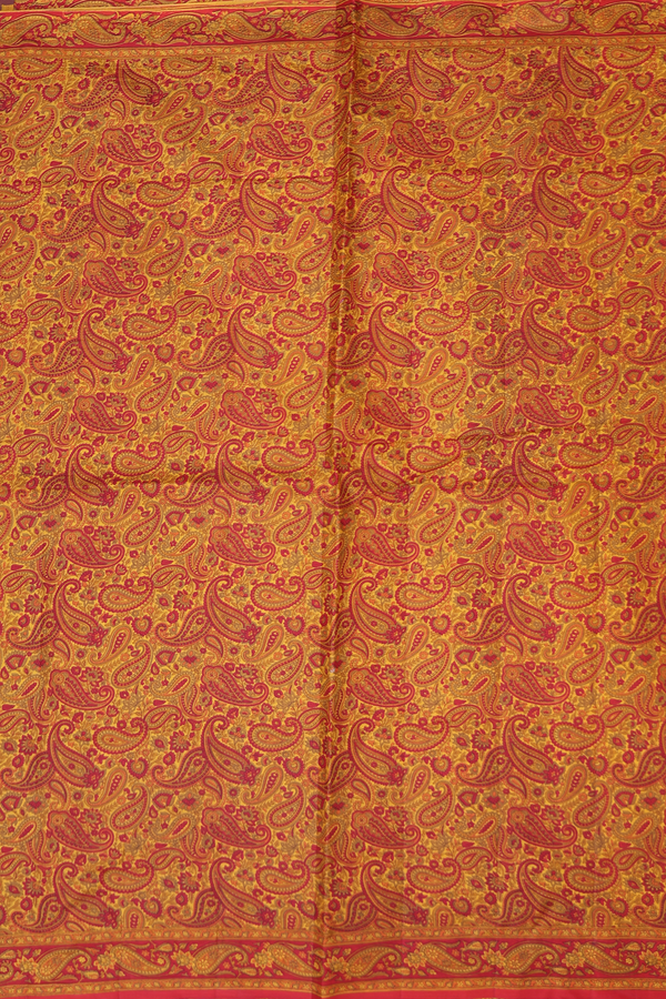 Printed Silk Saree In Yellow With Paisley Design
