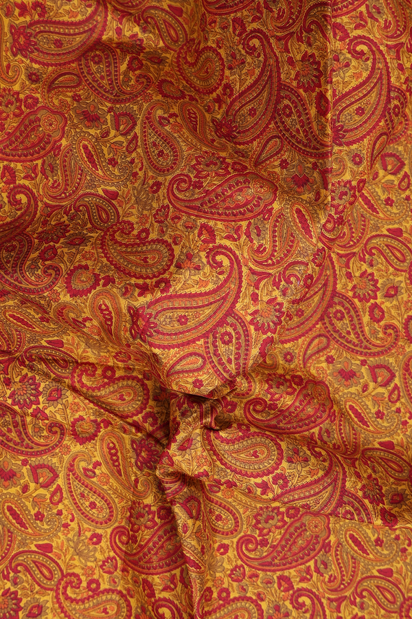 Printed Silk Saree In Yellow With Paisley Design
