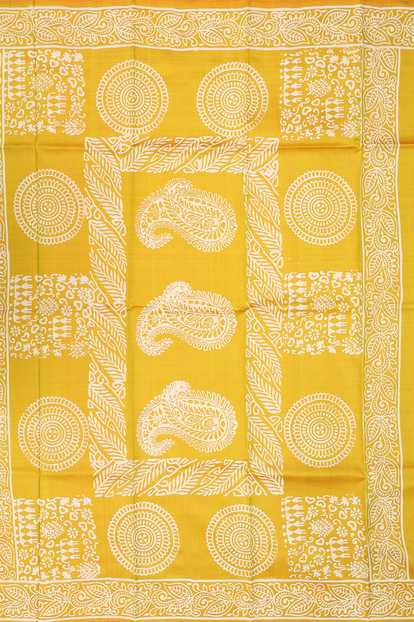 Printed Silk Saree In Yellow With Warli Design