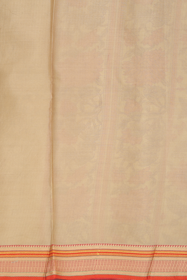 Printed Silk Saree In Pastel Brown With Floral Design