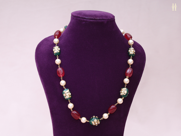 Green And Red Quartz Gold Plated Silver Chain