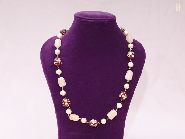 White And Red Quartz Gold Plated Silver Chain