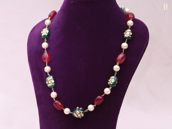 Green And Red Quartz Gold Plated Silver Chain