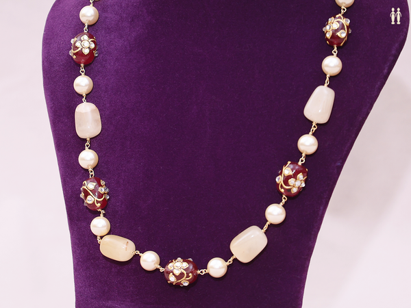 White And Red Quartz Gold Plated Silver Chain