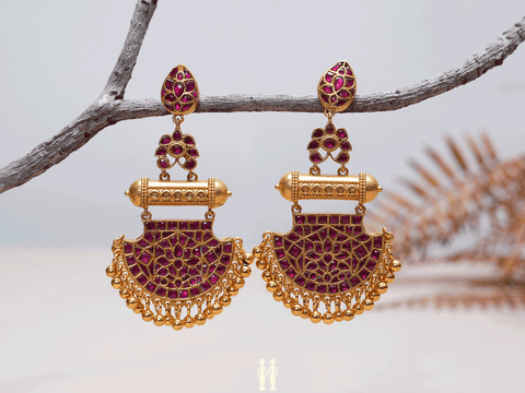 Pink Stone Chandbali Gold-Plated Silver Earrings