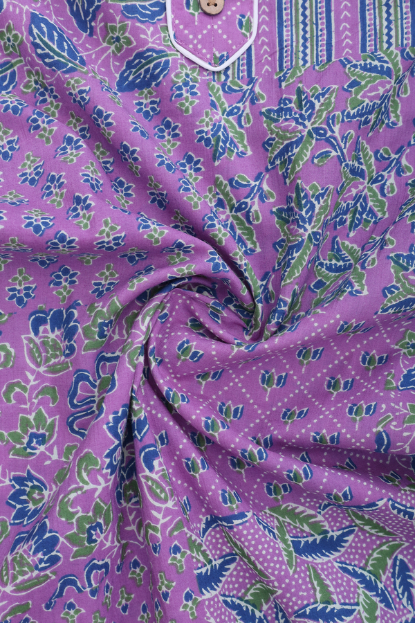 Split Neck Floral Design Lavender Cotton Salwar Set