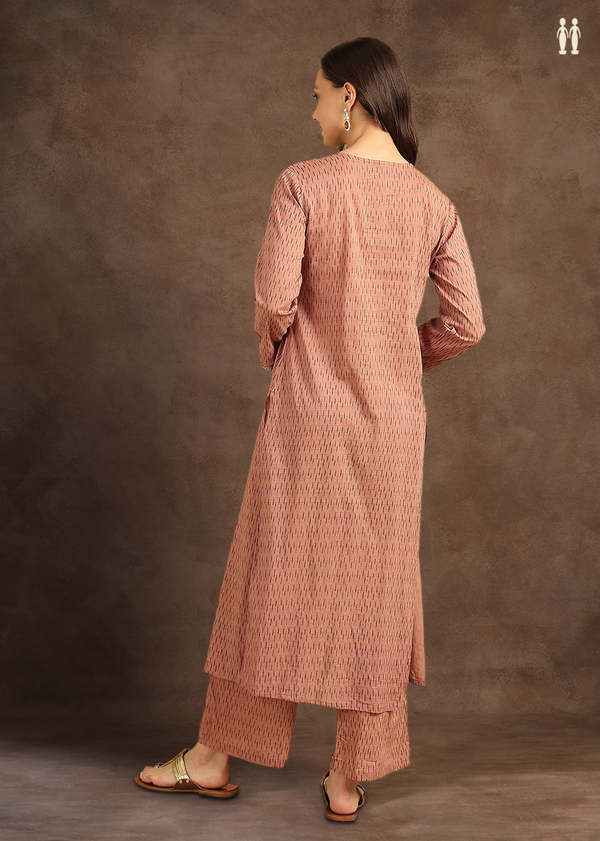 V-Neck Printed Design Cocoa Brown Cotton Salwar Set
