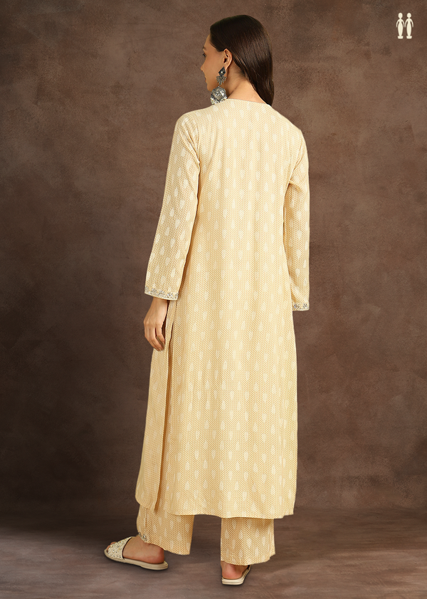 V-Neck Printed Design Tan Brown Cotton Salwar Set