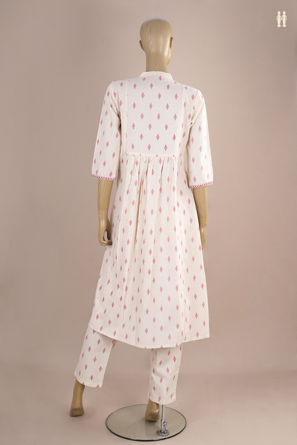 Chinese Neck Threadwork Buttas White Dobby Cotton Salwar Set