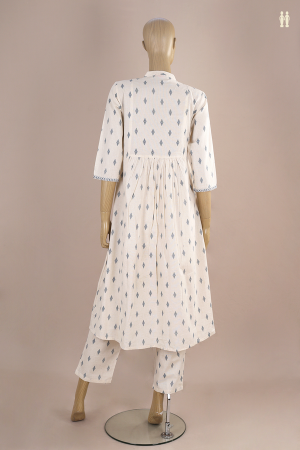 Chinese Neck Threadwork Buttas White Dobby Cotton Salwar Set