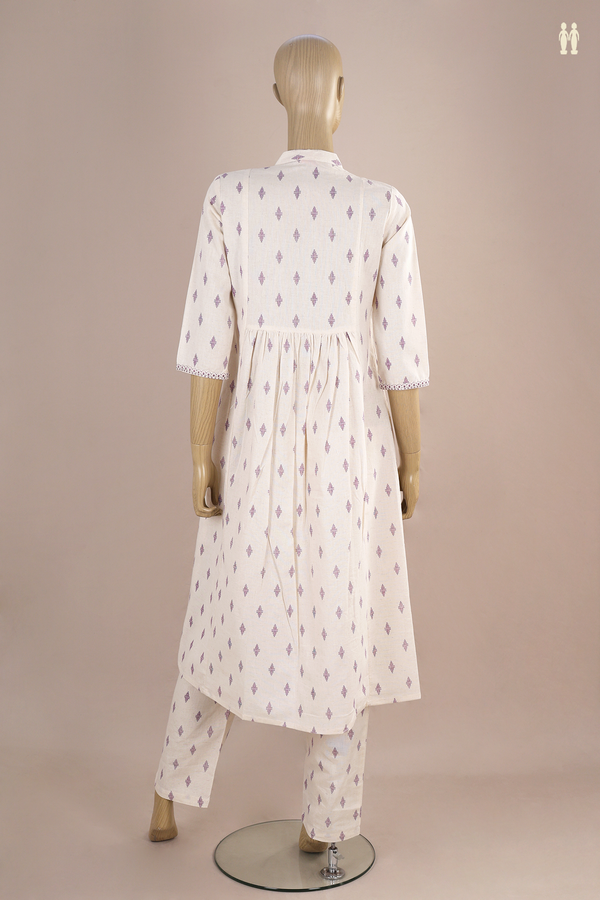 Chinese Neck Threadwork Buttas White Dobby Cotton Salwar Set