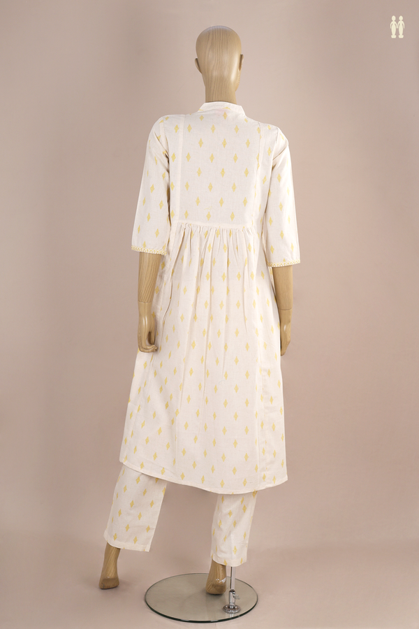 Chinese Neck Threadwork Buttas White Dobby Cotton Salwar Set