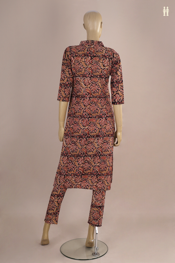 Regular Collar Neck Paisley Design Black Cotton Salwar Set