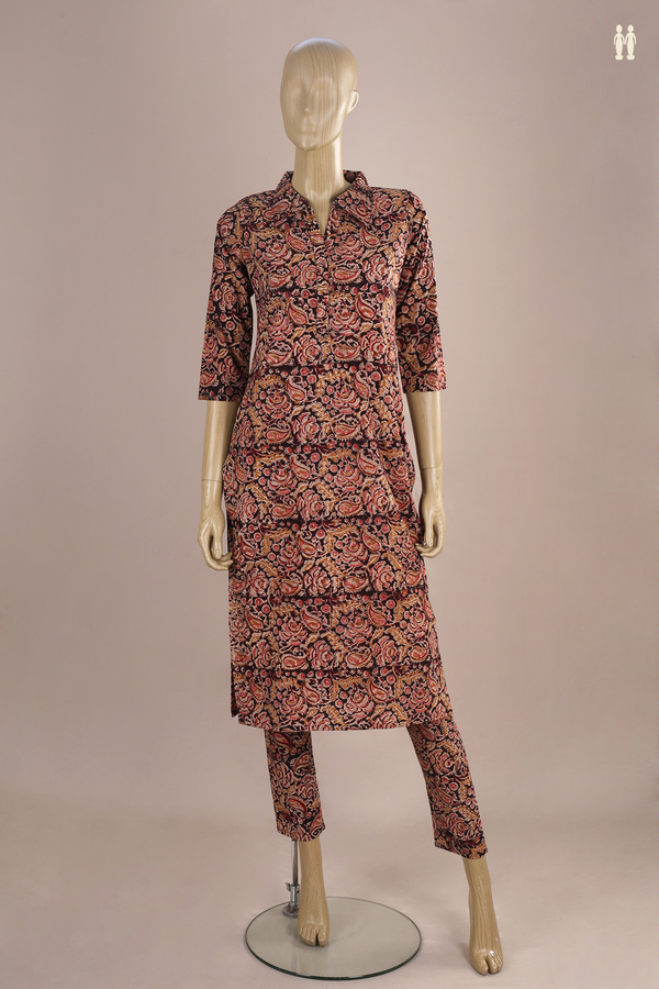 Regular Collar Neck Paisley Design Black Cotton Salwar Set
