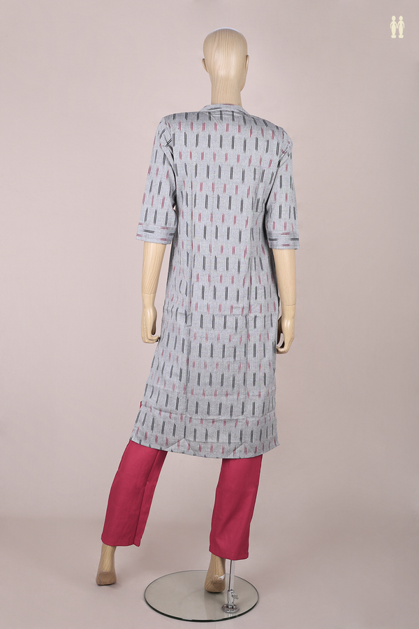 Chinese Neck Printed Design Grey Cotton Salwar Set
