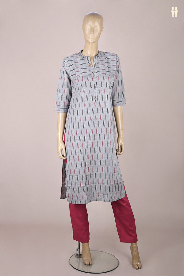 Chinese Neck Printed Design Grey Cotton Salwar Set