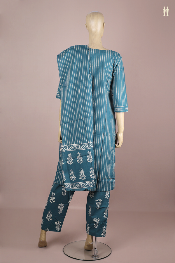 Round Neck Printed Design Prussian Blue Cotton Salwar Set