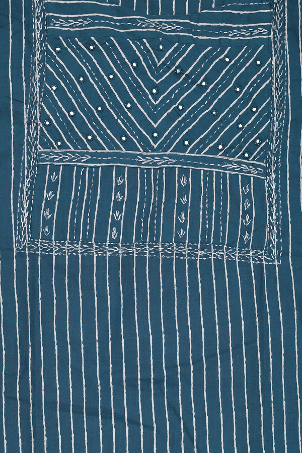 Round Neck Printed Design Prussian Blue Cotton Salwar Set