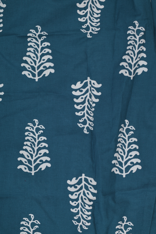 Round Neck Printed Design Prussian Blue Cotton Salwar Set