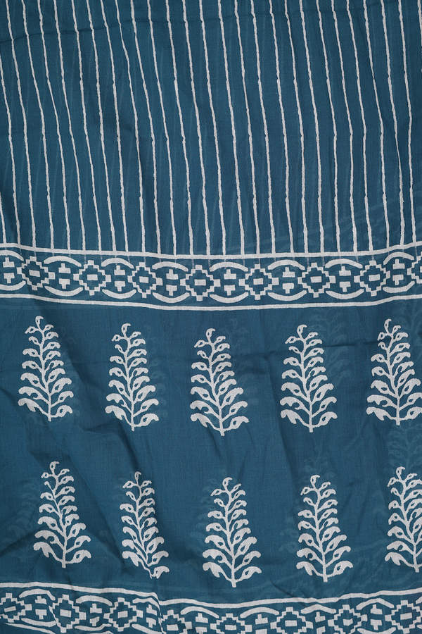 Round Neck Printed Design Prussian Blue Cotton Salwar Set